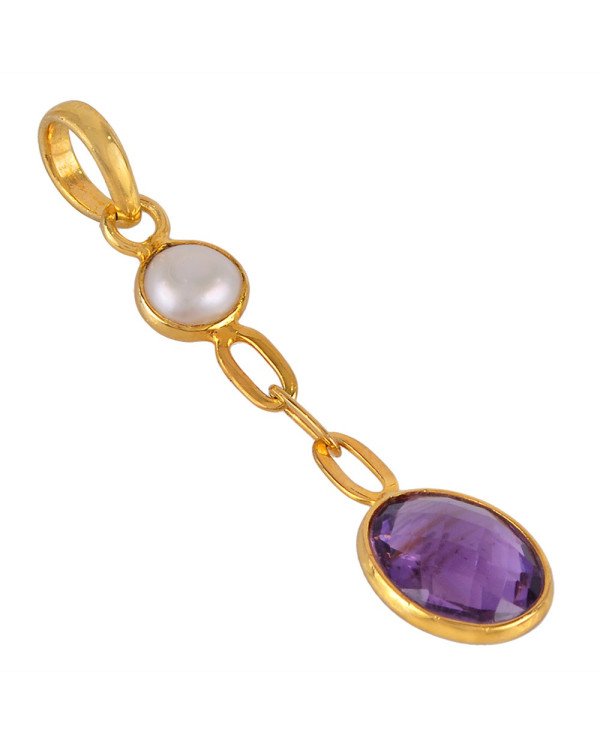 Pearl and Amethyst Gold Plated Silver Dangle Pendant Locket