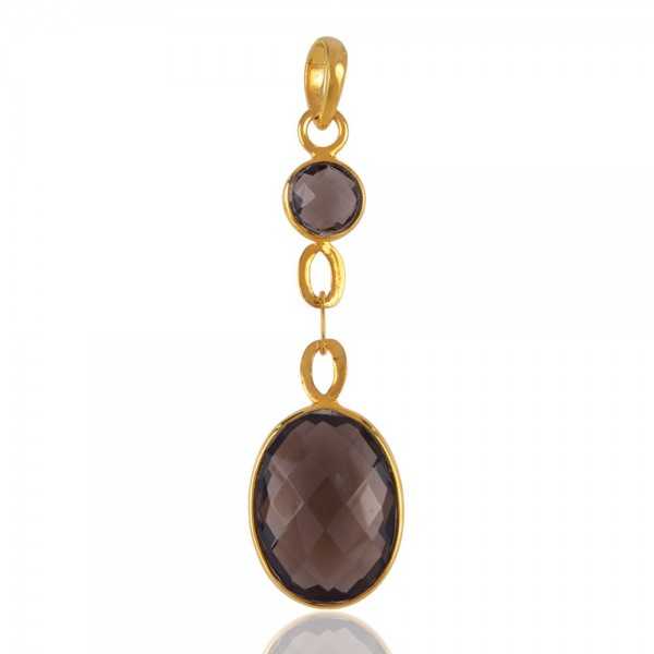 Smoky Quartz and 18K Gold Plated Silver Dangle Pendant Locket Smokey