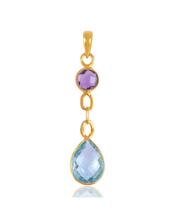 Amethyst and Blue Topaz 18K Gold Plated Silver Dangle Pendant Locket