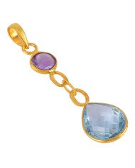 Amethyst and Blue Topaz 18K Gold Plated Silver Dangle Pendant Locket