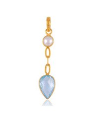 Blue Topaz and Pearl Gold Plated Silver Tear Drop Pendant Locket