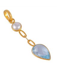 Blue Topaz and Pearl Gold Plated Silver Tear Drop Pendant Locket