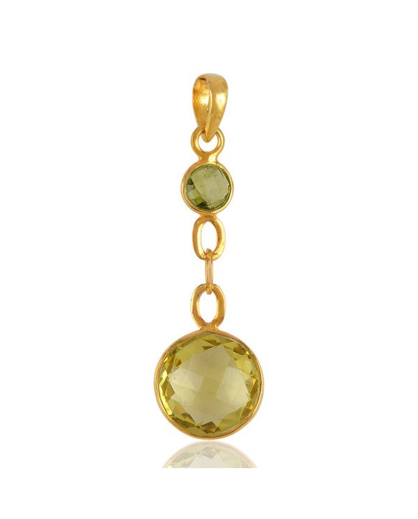 Peridot and Lemon Quartz Gold Plated Silver Tear Drop Pendant Locket