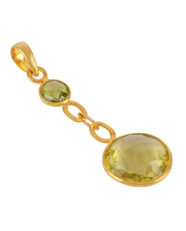 Peridot and Lemon Quartz Gold Plated Silver Tear Drop Pendant Locket
