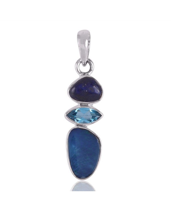 Opal Blue Topaz and Lapis Lazuli Sterling Silver Pendant Jewelry