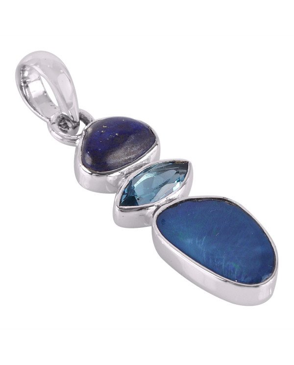Opal Blue Topaz and Lapis Lazuli Sterling Silver Pendant Jewelry