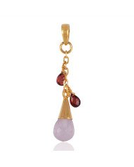 Rose Quartz and Garnet Tear Drop Gold Plated Silver Pendant Locket