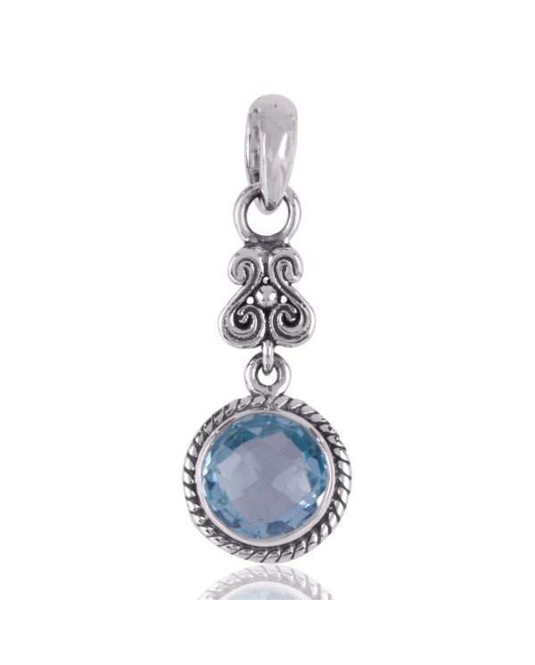 Blue Topaz BT Designer Dangle Sterling Silver Pendant Necklace