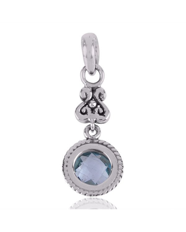 Blue Topaz BT Designer Dangle Sterling Silver Pendant Necklace