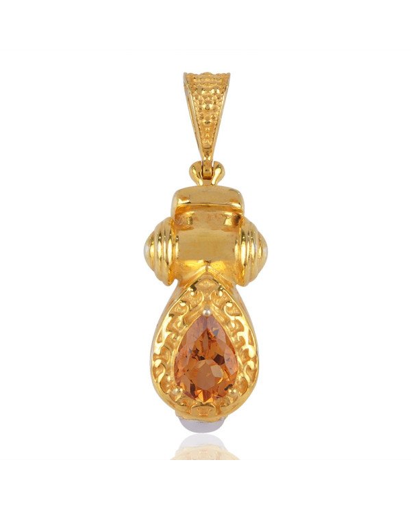 18K Yellow Gold Plated Citrine and Pearl Silver Pendant Necklace