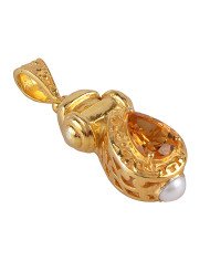 18K Yellow Gold Plated Citrine and Pearl Silver Pendant Necklace