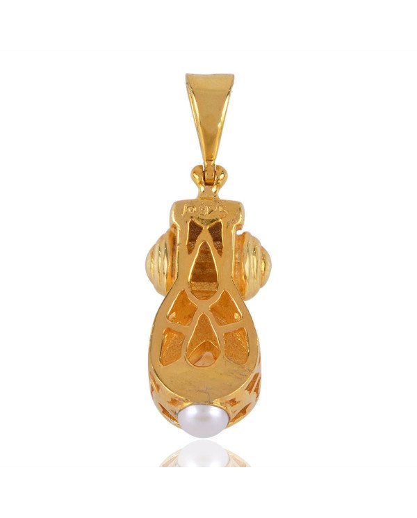 18K Yellow Gold Plated Citrine and Pearl Silver Pendant Necklace