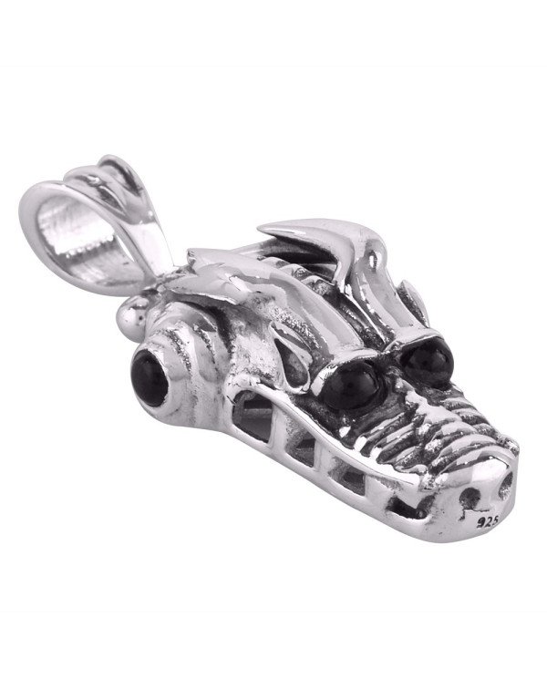 Sterling Silver and Black Onyx Designer Skull Pendant Locket Jewelry