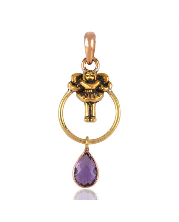 Rose Gold and yellow Gold Plated Solid Silver and Amethyst Charm Pendant