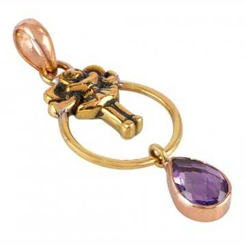 Rose Gold and yellow Gold Plated Solid Silver and Amethyst Charm Pendant