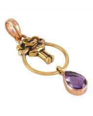 Rose Gold and yellow Gold Plated Solid Silver and Amethyst Charm Pendant