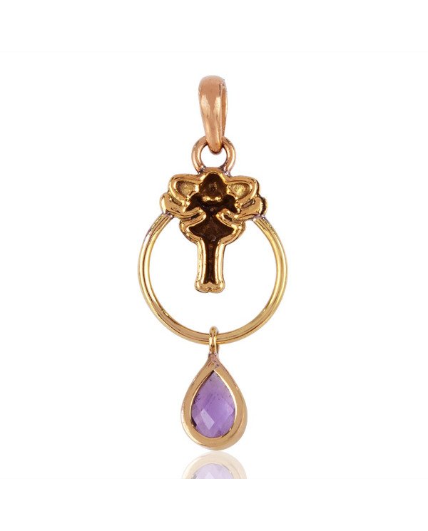Rose Gold and yellow Gold Plated Solid Silver and Amethyst Charm Pendant