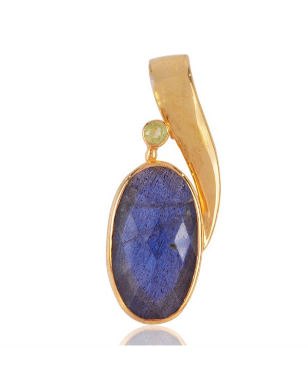 Labradorite and Micro Gold Plated Sterling Silver Designer Pendant Necklace