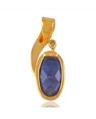 Labradorite and Micro Gold Plated Sterling Silver Designer Pendant Necklace