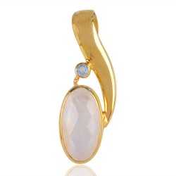 Rainbow Moonstone and Blue Topaz Gold Plated Silver Pendant