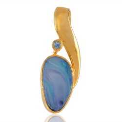 Opal and Blue Topaz Gold Plated Locket Pendant