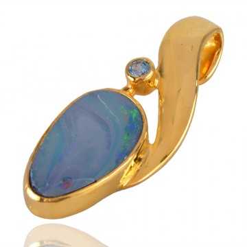 Opal and Blue Topaz Gold Plated Locket Pendant