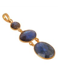 Solid Silver and Labradorite Bezel Set Gold Plated Dangle Pendant Necklace