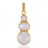 Solid Silver and Rainbow Moonstone Bezel Set Gold Plated Pendant Necklace