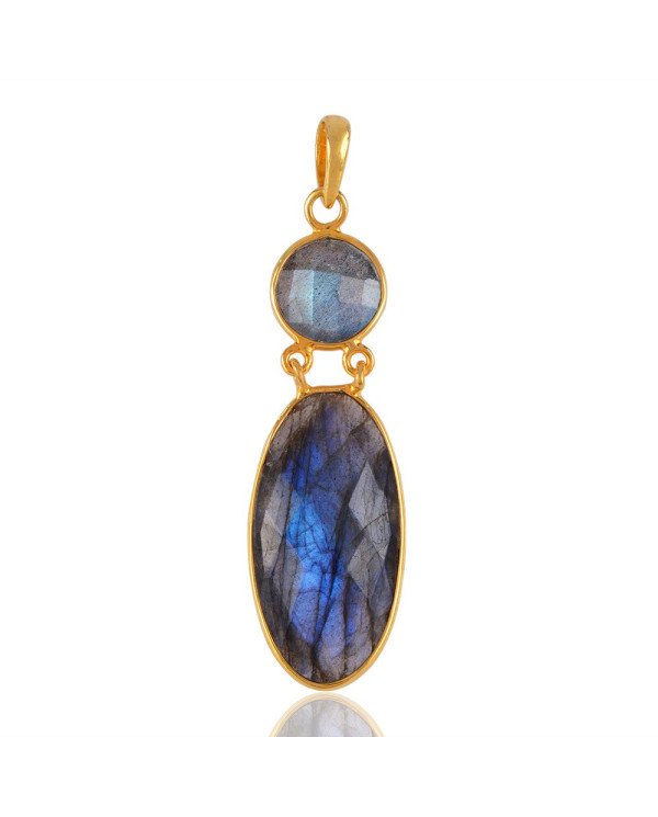 Labradorite and Gold Overlay Sterling Siver Bezel Pendant Necklace