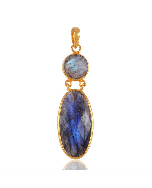 Labradorite and Gold Overlay Sterling Siver Bezel Pendant Necklace