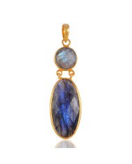 Labradorite and Gold Overlay Sterling Siver Bezel Pendant Necklace