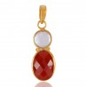 Fresh Water Pearl and Red Onyx Gold Plated Silver Bezel Pendant Necklace