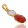 Fresh Water Pearl and Red Onyx Gold Plated Silver Bezel Pendant Necklace