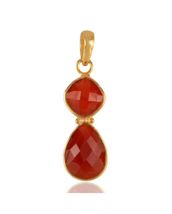 18K Gold Overlay Sterling Silver and Red Onyx Gemstone Pendant Necklace