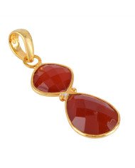 18K Gold Overlay Sterling Silver and Red Onyx Gemstone Pendant Necklace