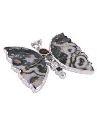 Ocean Jasper Butterfly Green Amethyst Smoky Pearl and Silver Pendant