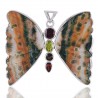 Ocean Jasper Garnet Peridot Smoky and Silver Butterfly Pendant