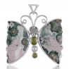 Ocean Jasper Pearl Peridot Green Amethyst and Silver Butterfly Pendant