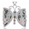 Ocean Jasper Pearl Peridot Green Amethyst and Silver Butterfly Pendant
