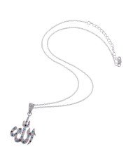 Allah Pendant Multi Color CZ and Solid Silver Allah Locket Necklace