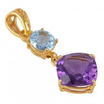 Blue Topaz and Amethyst Gold Plated Dangle Pendant