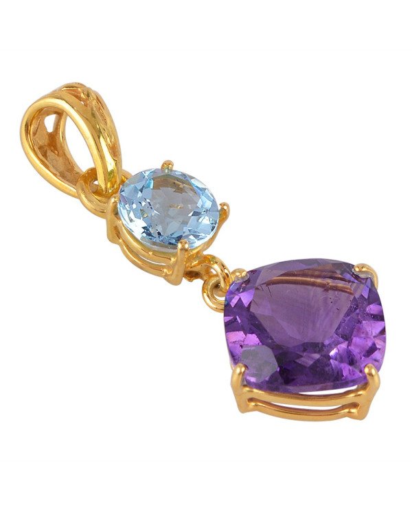Blue Topaz and Amethyst Gold Plated Dangle Pendant