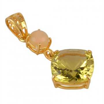 Ethiopian Opal and Lemon Quartz Dangler Pendant Sterling Silver