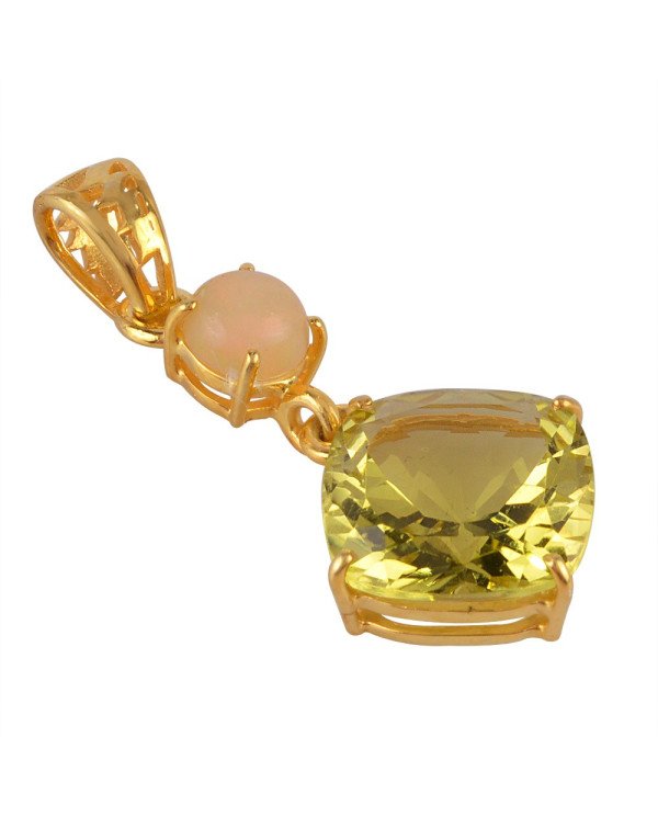 Ethiopian Opal and Lemon Quartz Dangler Pendant Sterling Silver