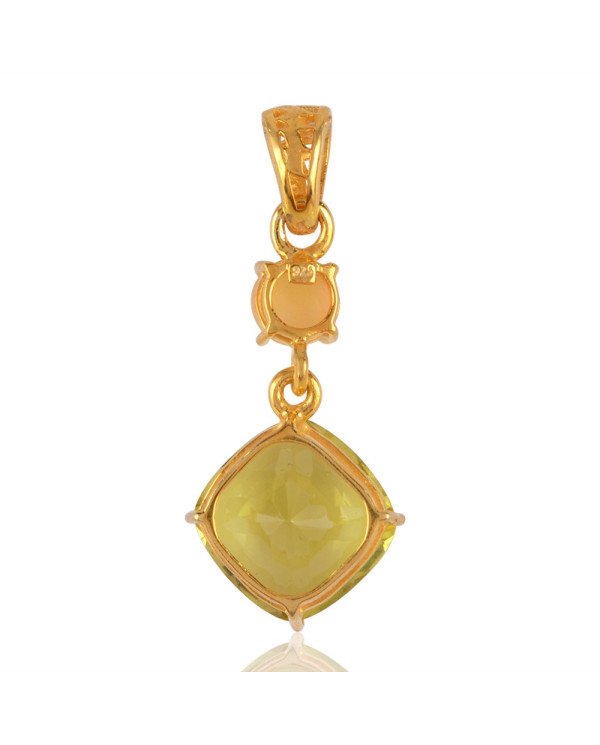 Ethiopian Opal and Lemon Quartz Dangler Pendant Sterling Silver