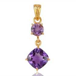 Sterling Silver and Amethyst Gold Plated Dangle Pendant Locket