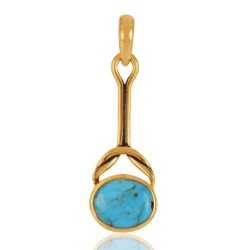 Tibetan Turquoise Gold Plated Silver Pendant Trendy Jewelry