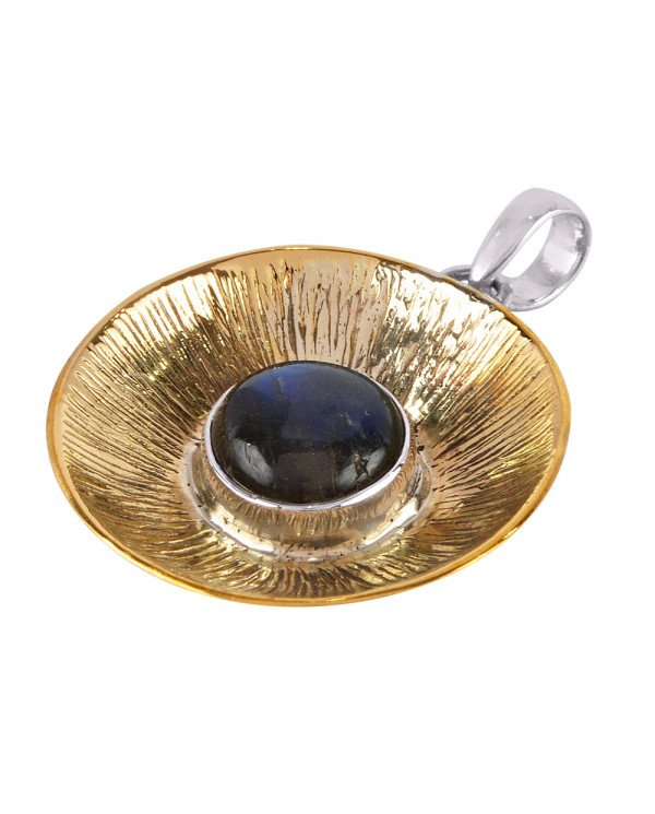 Silver and Brass Two Tone Two Metal Pendant with Labradorite Gemstone