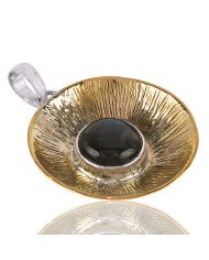 Silver and Brass Two Tone Two Metal Pendant with Labradorite Gemstone