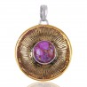 Silver and Brass Two Tone Two Metal Pendant with Purple Copper Turquoise Gemstone